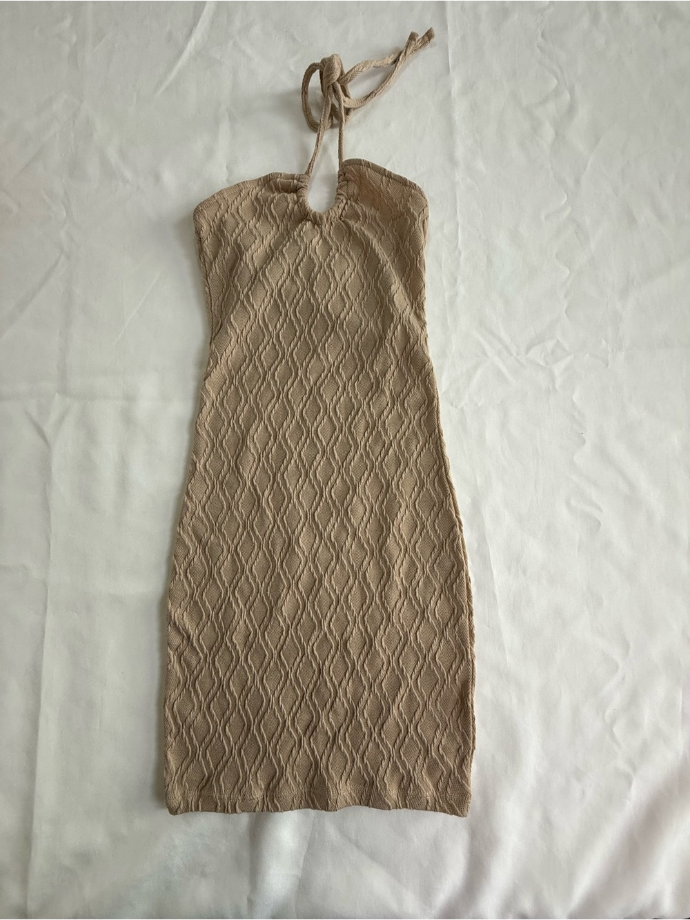 Divided Tan Halter Diamond-Knit Mini Dress